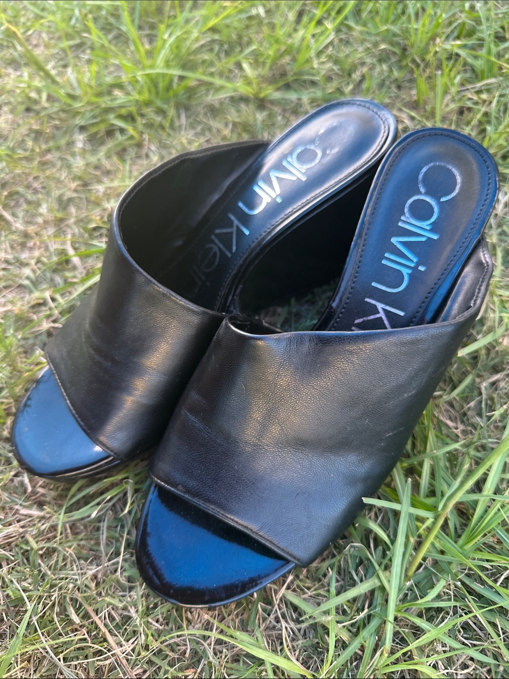 Calvin Klein Black Open-Toe Leather Slide Mules-8